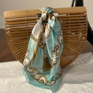 Wicker/Wood/Rattan Clutch with Scarf